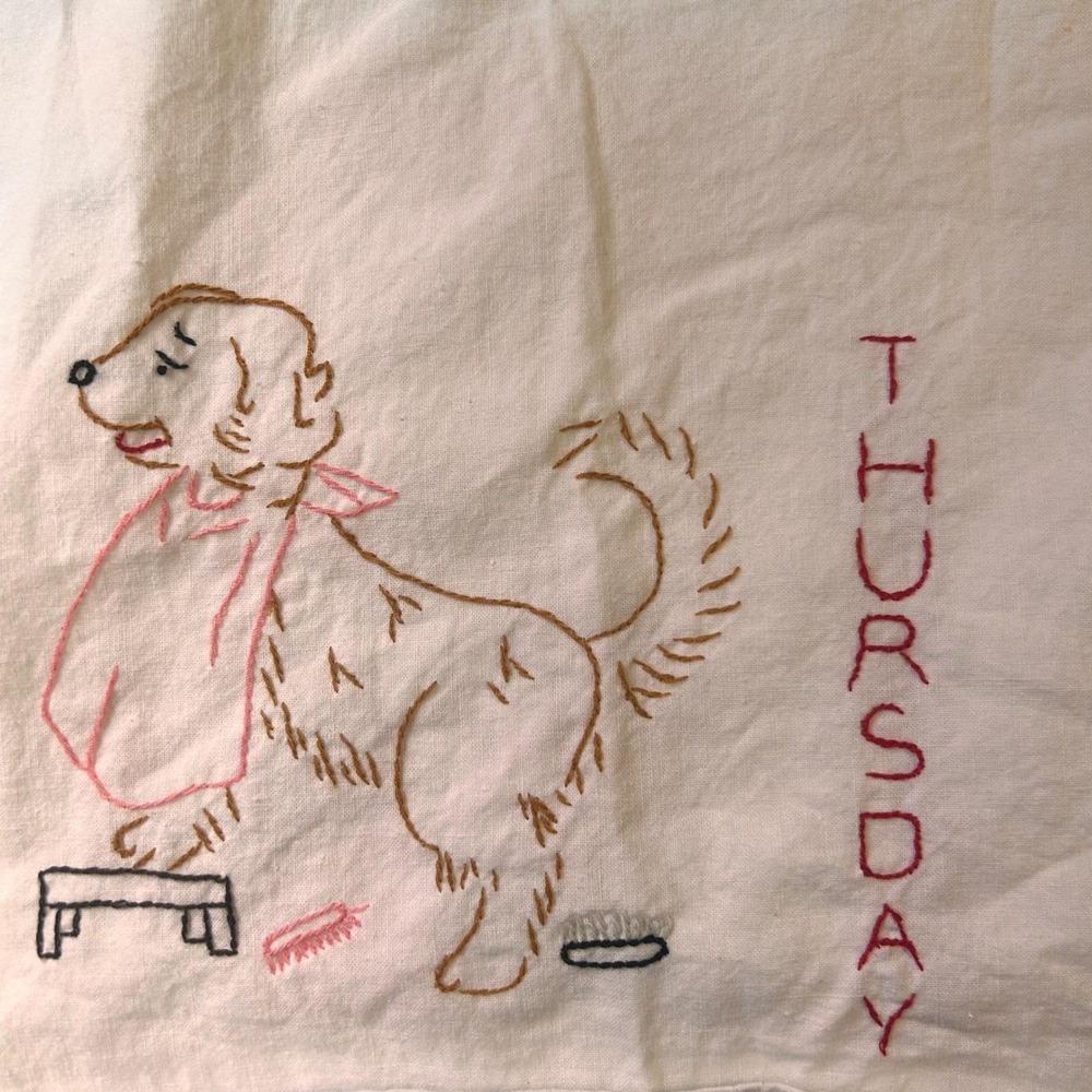 Unbranded Vintage Embroidered Dog Days of the Week Towels Set of 6 White‎ - Picture 7 of 9